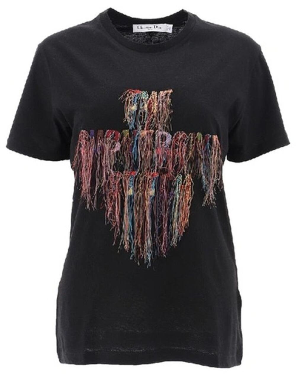 L Christian Dior Black The Subversive Stitch 2019 Embroidered Fringe T-Shirt Top - Picture 1 of 13